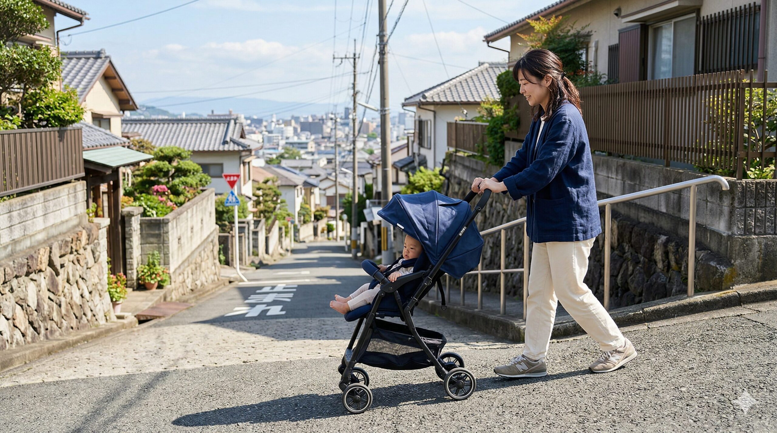ベビーカーで坂道を安全に走行するコツと注意点！負担を減らす正しい押し方を解説